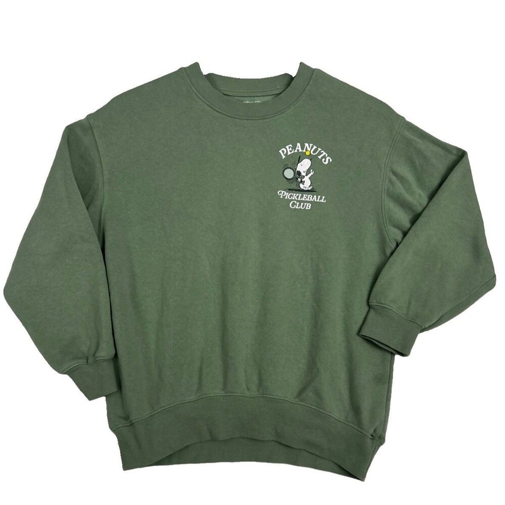 Peanuts Pickleball Club Snoopy Sweatshirt Green Crewneck Youth Large 10/12